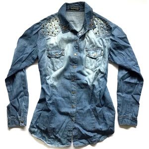 QEDL | BOHO FESTIVAL STYLED STUDDED DENIM SHIRT